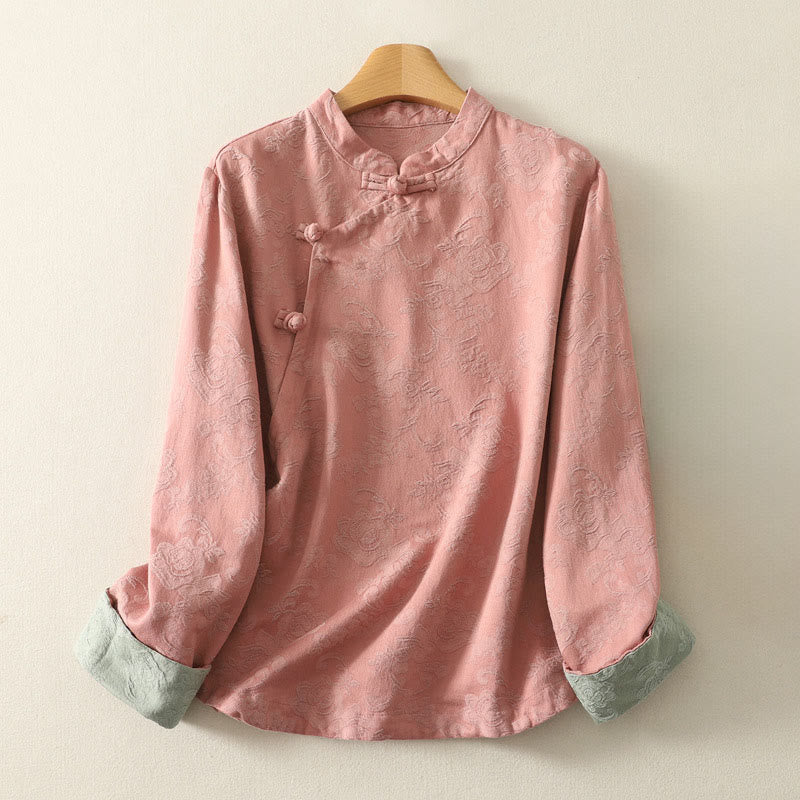 Buddha Stones Frühlings-Langarmshirt aus Baumwolle, schlichtes Jacquard-Design, Zen-Stil - DarkSalmon - US 8-10, UK/AU 12-14, EU 40-42 (2XL) - image 10