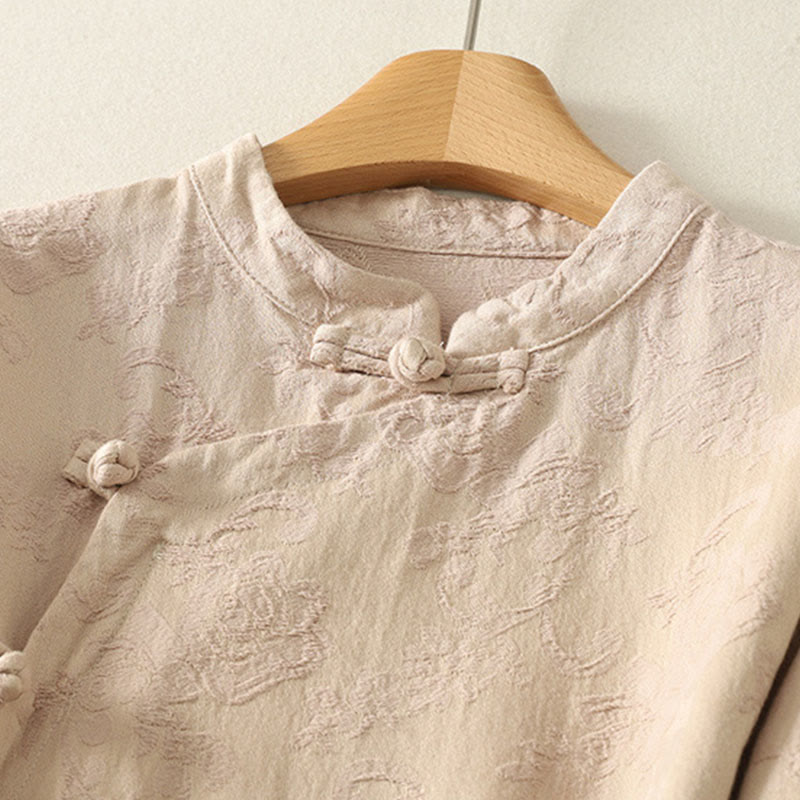 Buddha Stones Frühlings-Langarmshirt aus Baumwolle, schlichtes Jacquard-Design, Zen-Stil - image 6