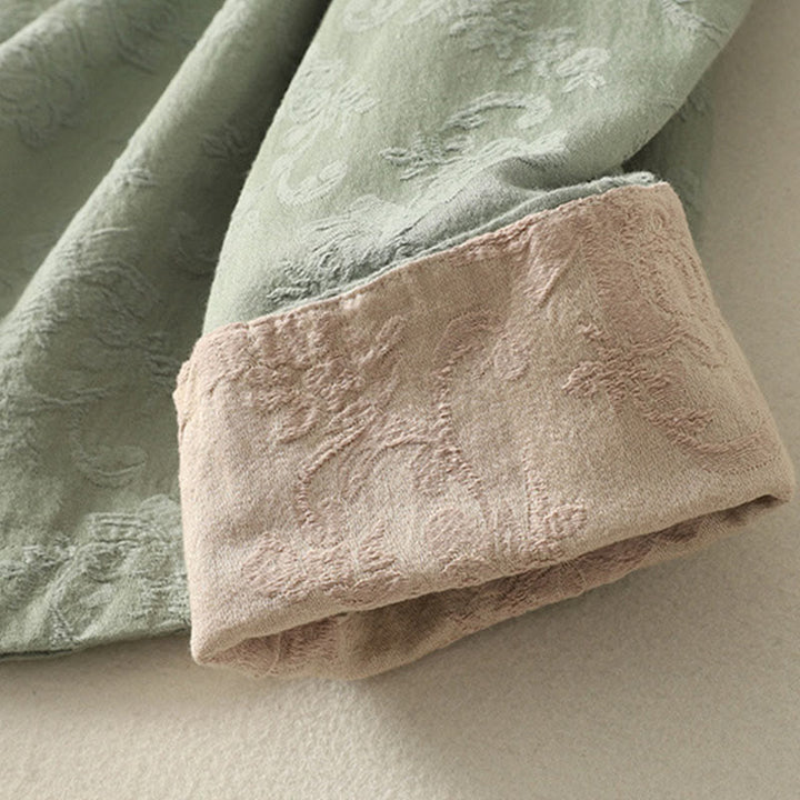 Buddha Stones Frühlings-Langarmshirt aus Baumwolle, schlichtes Jacquard-Design, Zen-Stil - image 3