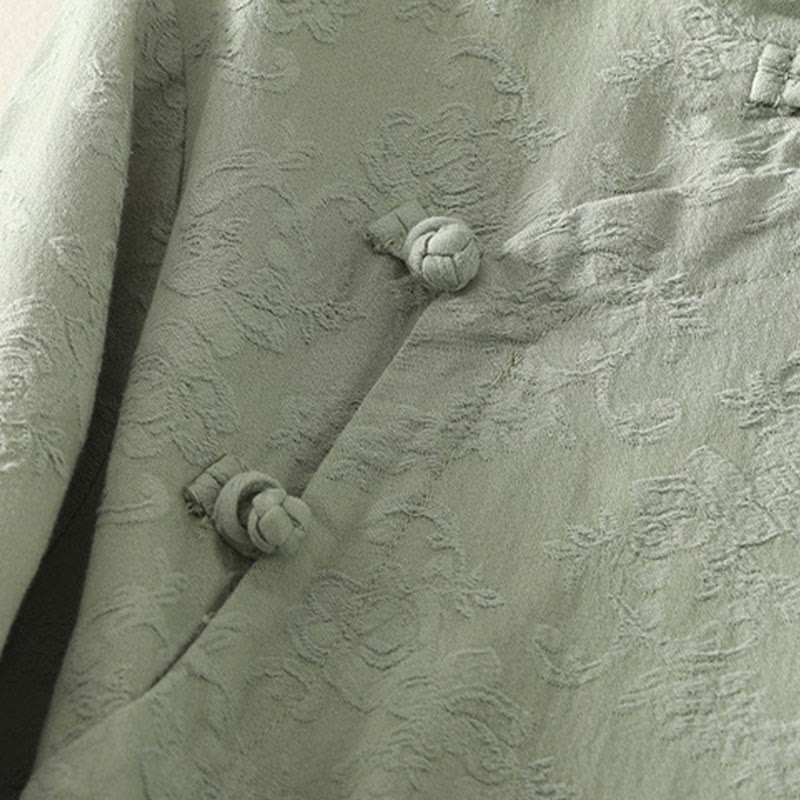 Buddha Stones Frühlings-Langarmshirt aus Baumwolle, schlichtes Jacquard-Design, Zen-Stil - image 2