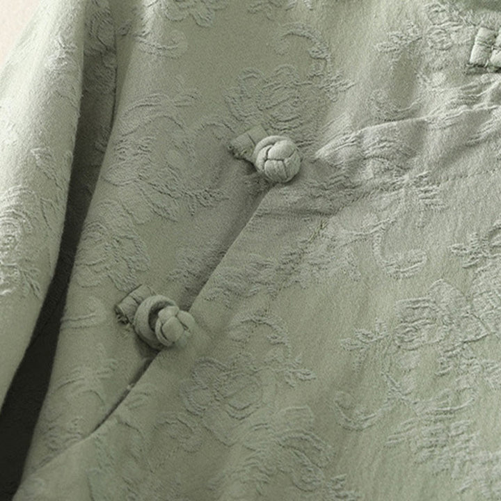 Buddha Stones Frühlings-Langarmshirt aus Baumwolle, schlichtes Jacquard-Design, Zen-Stil - image 2