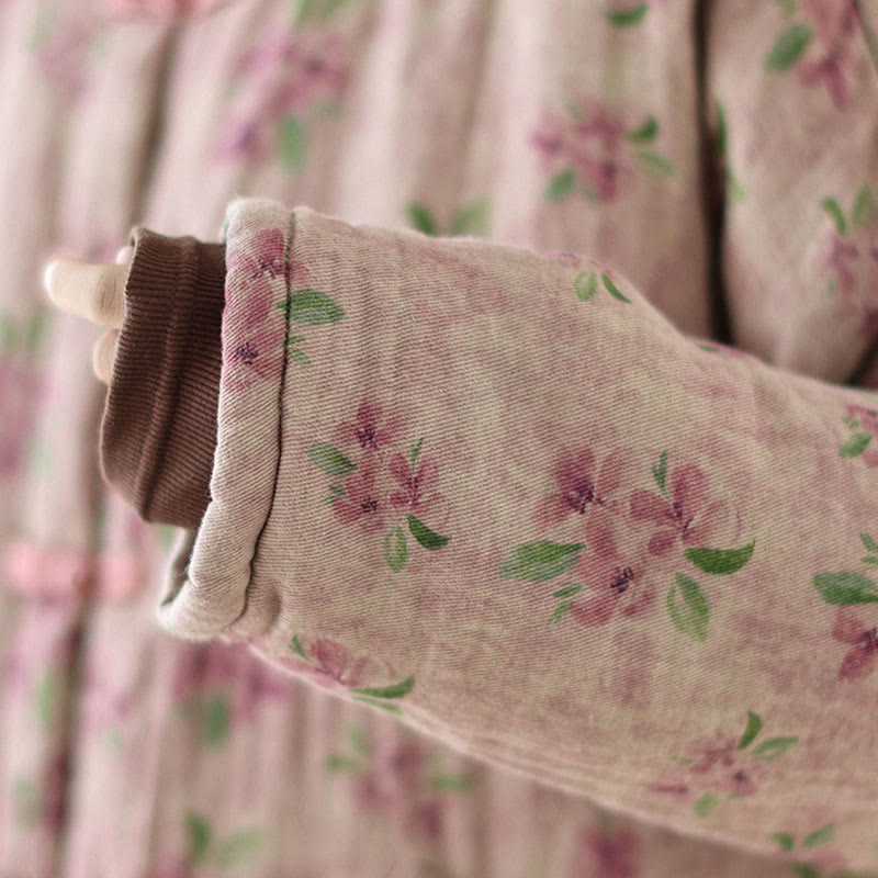 Buddha Stones Damen Langarm-Thermojacke aus Baumwolle mit Blumenmuster und Taschen - image 8