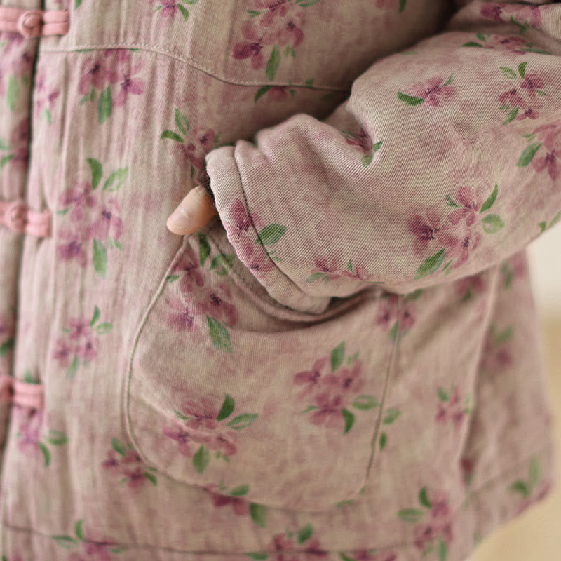 Buddha Stones Damen Langarm-Thermojacke aus Baumwolle mit Blumenmuster und Taschen - image 9