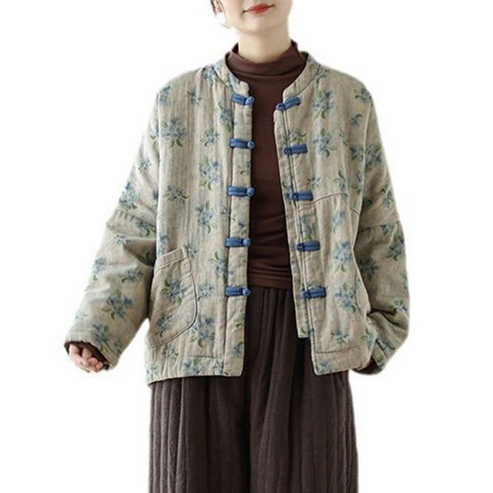 Buddha Stones Damen Langarm-Thermojacke aus Baumwolle mit Blumenmuster und Taschen - image 16
