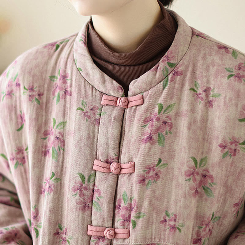 Buddha Stones Damen Langarm-Thermojacke aus Baumwolle mit Blumenmuster und Taschen - image 5