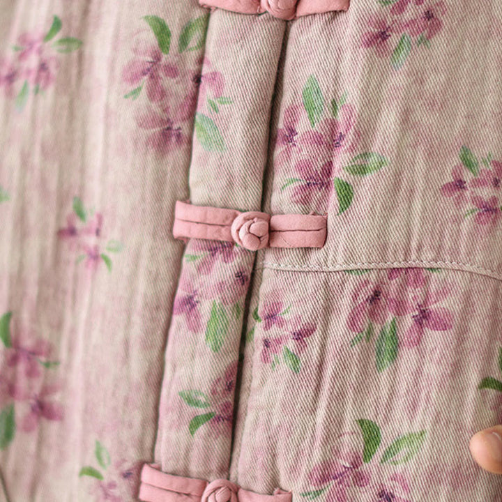 Buddha Stones Damen Langarm-Thermojacke aus Baumwolle mit Blumenmuster und Taschen - image 6