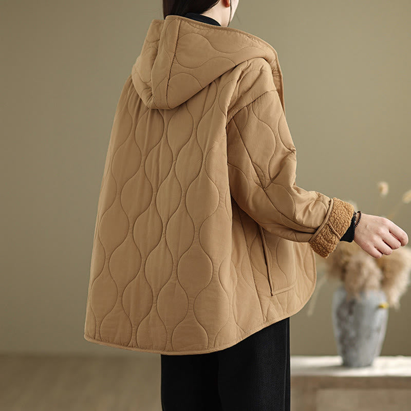 Buddha Stones Damen-Kapuzenjacke mit langen Ärmeln, schlichtes Design, Baumwoll-Hermalfleece-gefüttert, mit Taschen - image 6