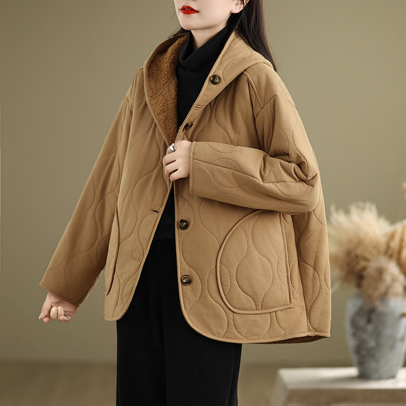 Buddha Stones Damen-Kapuzenjacke mit langen Ärmeln, schlichtes Design, Baumwoll-Hermalfleece-gefüttert, mit Taschen - image 5