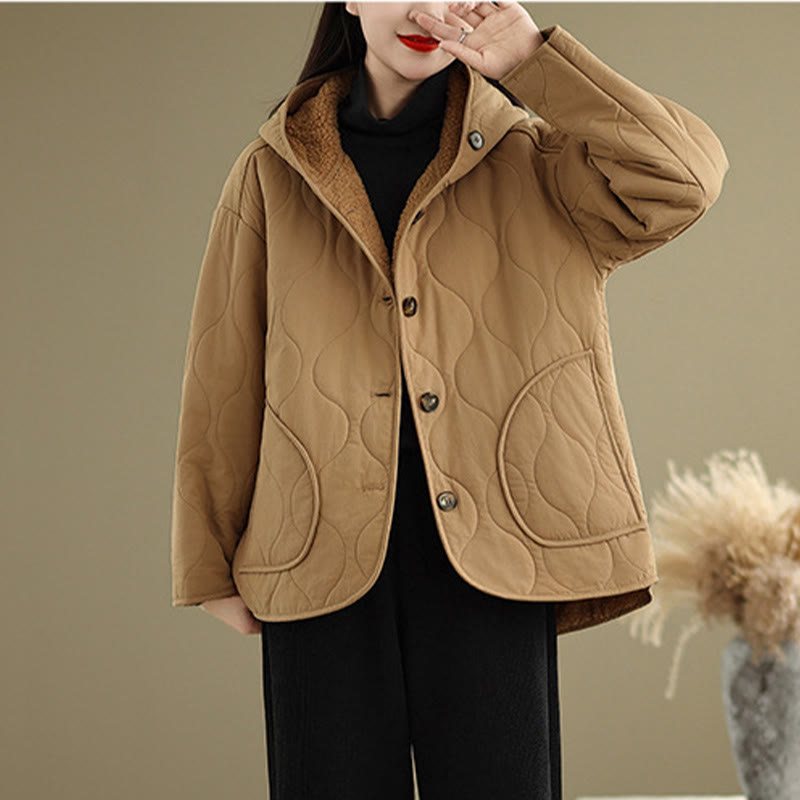 Buddha Stones Damen-Kapuzenjacke mit langen Ärmeln, schlichtes Design, Baumwoll-Hermalfleece-gefüttert, mit Taschen - image 4