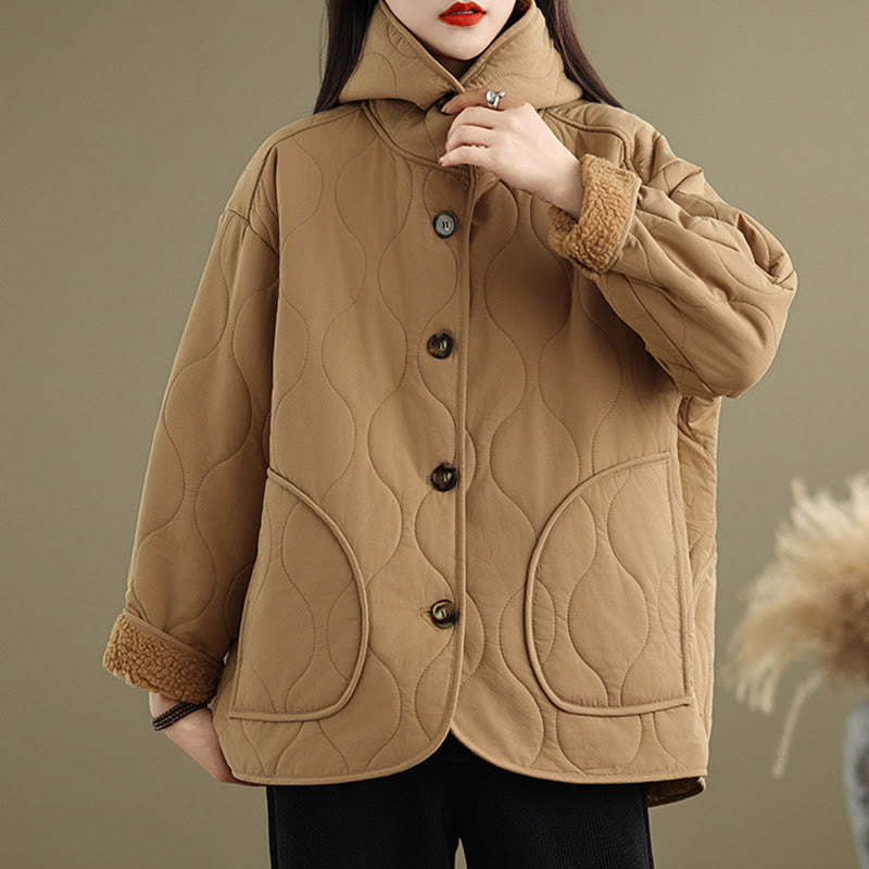 Buddha Stones Damen-Kapuzenjacke mit langen Ärmeln, schlichtes Design, Baumwoll-Hermalfleece-gefüttert, mit Taschen - image 3