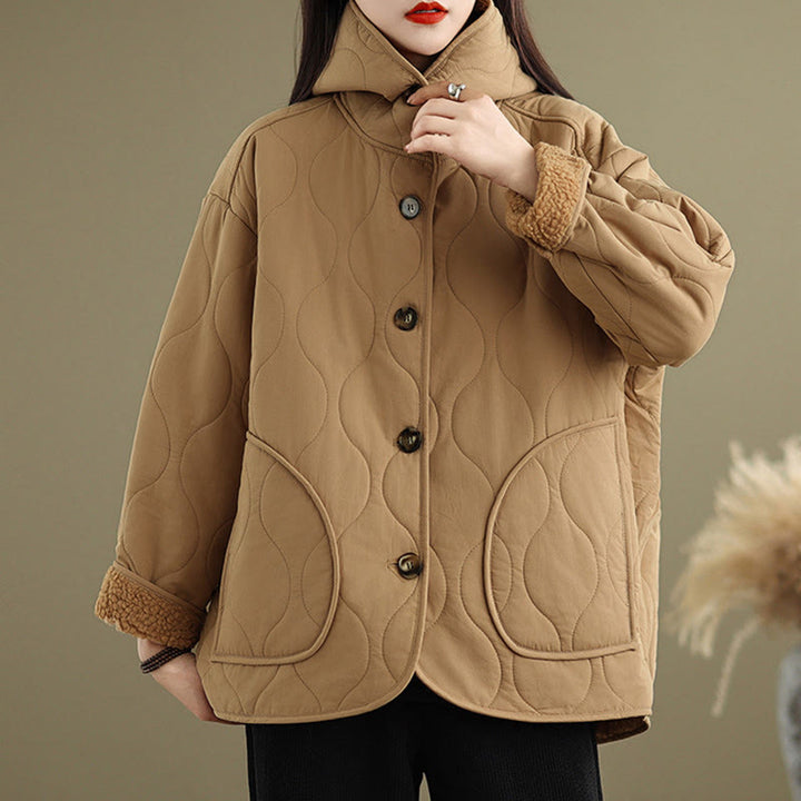 Buddha Stones Damen-Kapuzenjacke mit langen Ärmeln, schlichtes Design, Baumwoll-Hermalfleece-gefüttert, mit Taschen - image 3