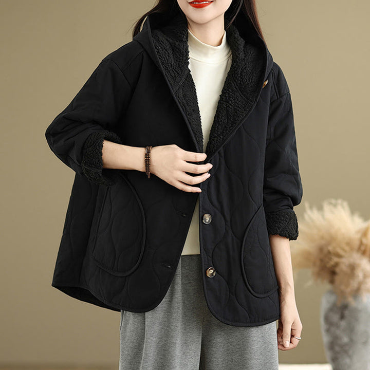 Buddha Stones Damen-Kapuzenjacke mit langen Ärmeln, schlichtes Design, Baumwoll-Hermalfleece-gefüttert, mit Taschen - image 15