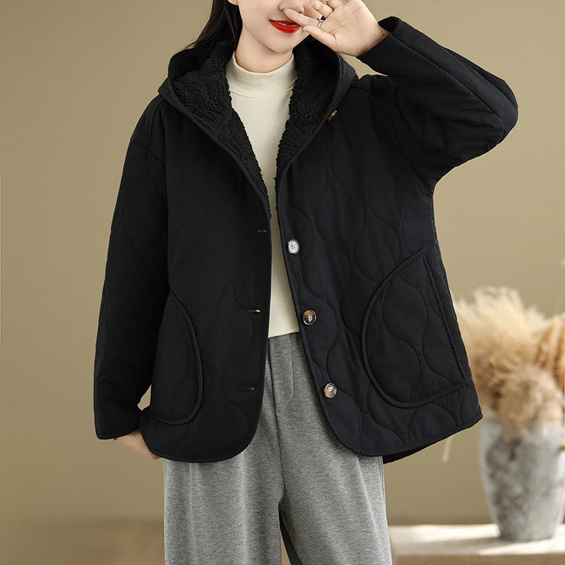 Buddha Stones Damen-Kapuzenjacke mit langen Ärmeln, schlichtes Design, Baumwoll-Hermalfleece-gefüttert, mit Taschen - image 16