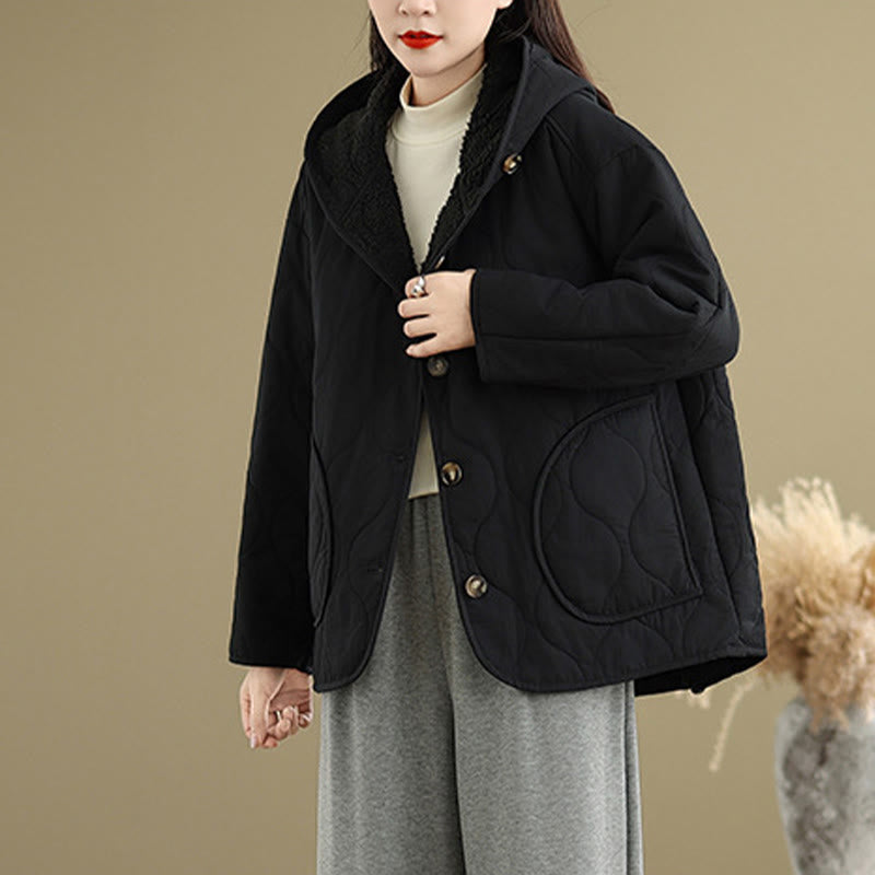 Buddha Stones Damen-Kapuzenjacke mit langen Ärmeln, schlichtes Design, Baumwoll-Hermalfleece-gefüttert, mit Taschen - image 13