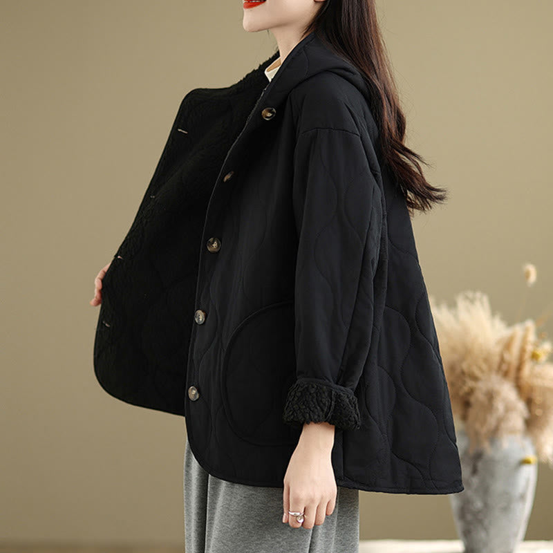 Buddha Stones Damen-Kapuzenjacke mit langen Ärmeln, schlichtes Design, Baumwoll-Hermalfleece-gefüttert, mit Taschen - image 14