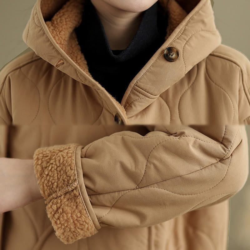 Buddha Stones Damen-Kapuzenjacke mit langen Ärmeln, schlichtes Design, Baumwoll-Hermalfleece-gefüttert, mit Taschen - image 7