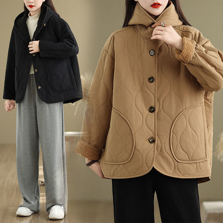 Buddha Stones Damen-Kapuzenjacke mit langen Ärmeln, schlichtes Design, Baumwoll-Hermalfleece-gefüttert, mit Taschen - image 20