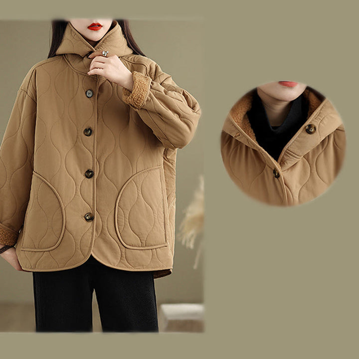 Buddha Stones Damen-Kapuzenjacke mit langen Ärmeln, schlichtes Design, Baumwoll-Hermalfleece-gefüttert, mit Taschen - image 9