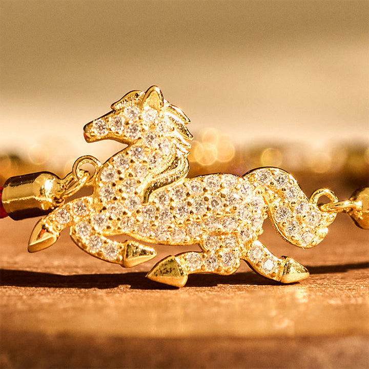 Buddha Stones 925 Sterling Silber vergoldet 18 Karat Gold Rote Schnur Jahr des Pferdes Stärke Armband - image 3