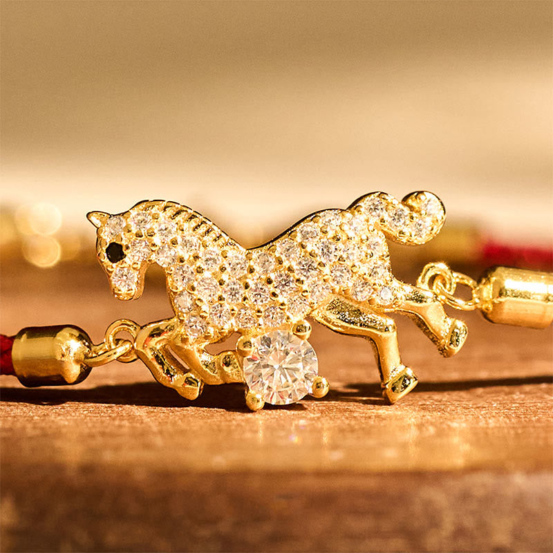 Buddha Stones 925 Sterling Silber Goldenes Jahr des Pferdes Rote Schnur Glück Verstellbares Armband - image 3