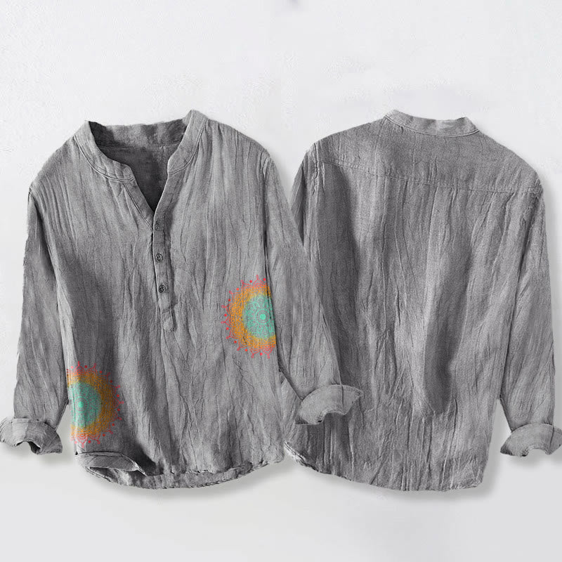 Herren-Langarmhemd aus Baumwoll Buddha Stones, buntem Mandala-Muster und halben Knöpfen. - image 8