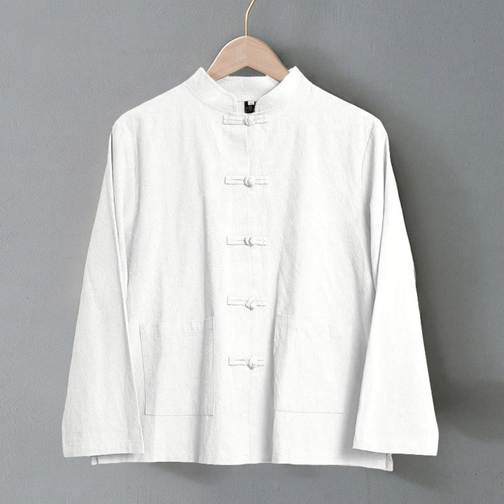 Buddha Stones Ethnic Frog-Button Langarm-Stehkragen Damen-Baumwollhemd mit Taschen - image 8