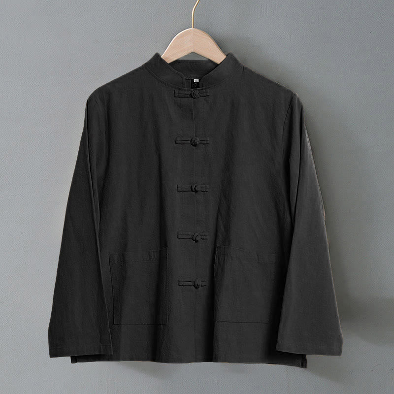 Buddha Stones Ethnic Frog-Button Langarm-Stehkragen Damen-Baumwollhemd mit Taschen - image 15