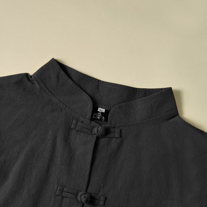 Buddha Stones Ethnic Frog-Button Langarm-Stehkragen Damen-Baumwollhemd mit Taschen - image 18