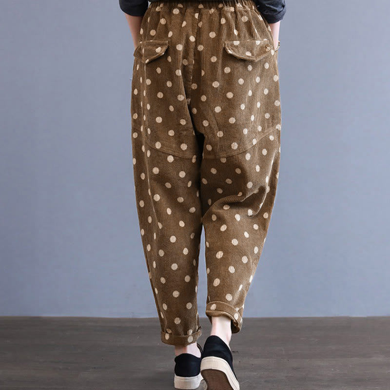 Buddha Stones Damen Herbst-Pendler-Haremshose aus Cord mit Punktmuster und Taschen - image 6