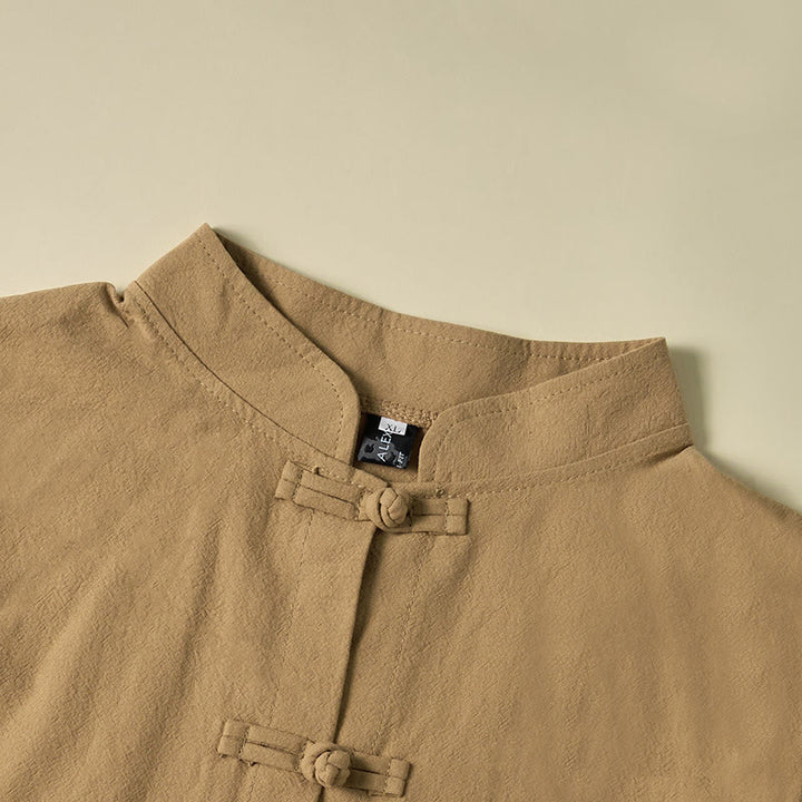 Buddha Stones Ethnic Frog-Button Langarm-Stehkragen Damen-Baumwollhemd mit Taschen - image 2