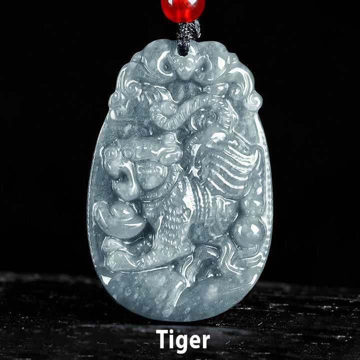 Buddha Stones Chinesisches Sternzeichen Jade Jahr des Pferdes Glück Seil Halskette Anhänger - Tiger - image 12