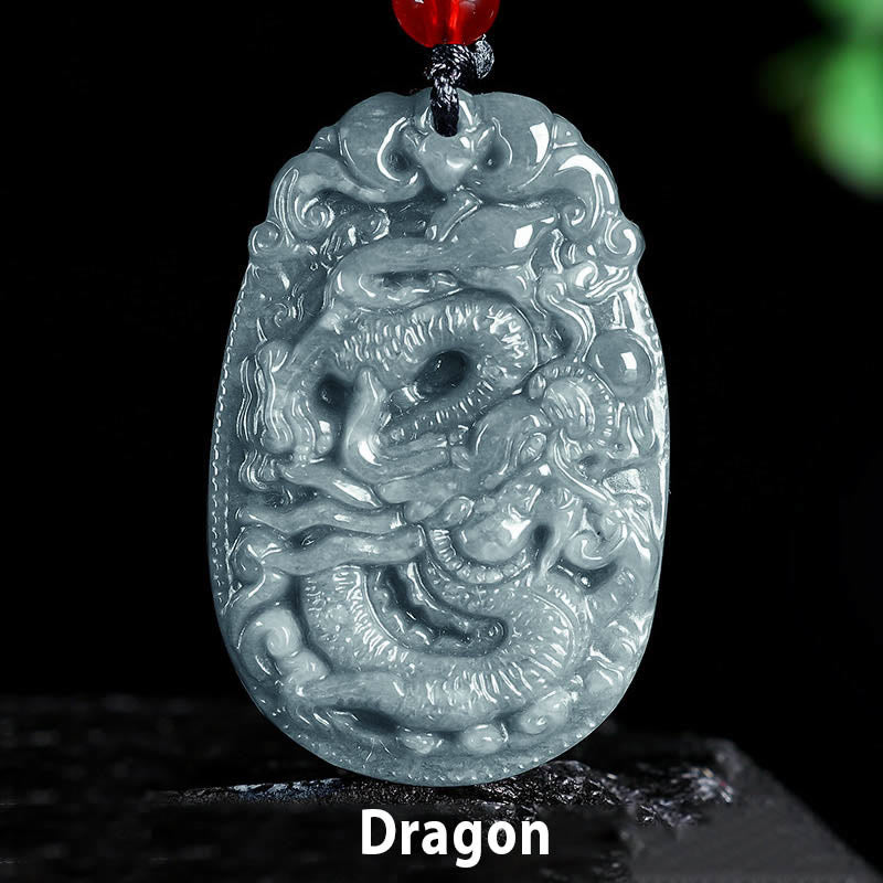 Buddha Stones Chinesisches Sternzeichen Jade Jahr des Pferdes Glück Seil Halskette Anhänger - Drachen - image 14