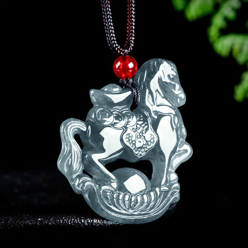 Buddha Stones Jahr des Pferdes Jade Barren Glück Wohlstand Seil Halskette Anhänger - image 1