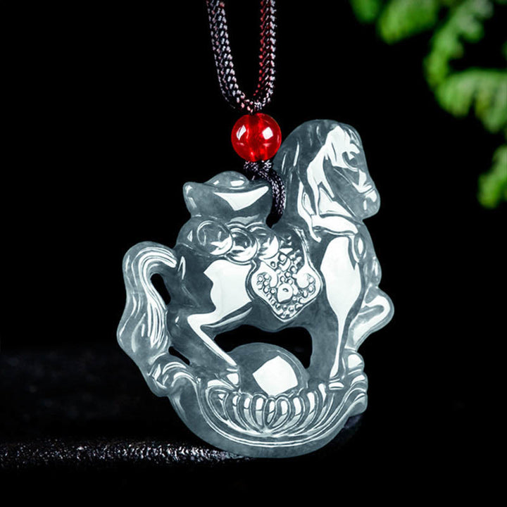 Buddha Stones Jahr des Pferdes Jade Barren Glück Wohlstand Seil Halskette Anhänger - image 1