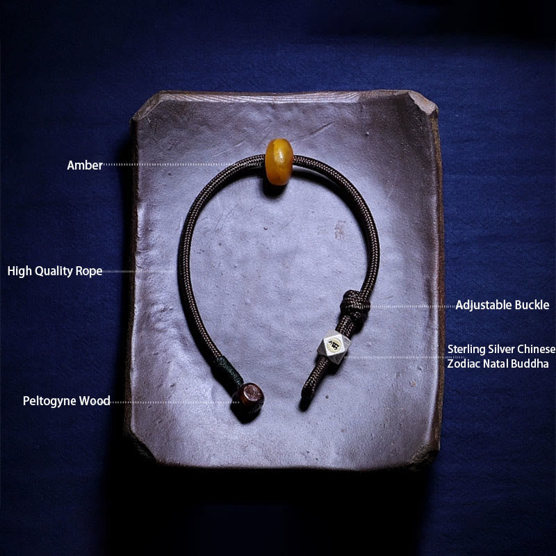 Armband mit Buddha Stonesn, 925er-Sterlingsilber, chinesisches Sternzeichen, Natal-Buddha, natürlicher Bernstein, klar, Angstgefühl - image 8