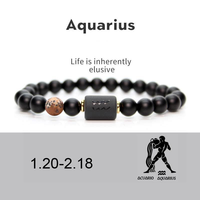 Buddha Stones 12 Sternbilder des Tierkreises, verstellbares Armband aus schwarzem Onyx