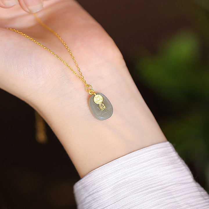 925 Sterling Silber natürliche Hetian Jade Cyan Jade Glück lachender Buddha Schmetterling Halskette Anhänger - Jadebarren - image 27