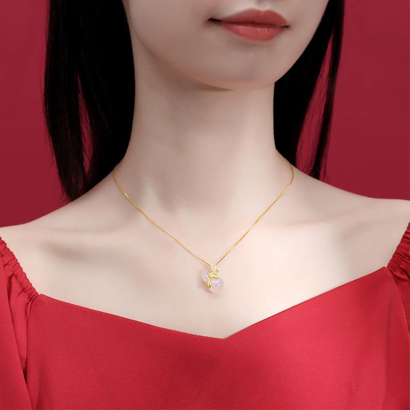 Buddha Stones Cyan Jade Kürbis Lotusblatt Fülle Anhänger Halskette - image 9