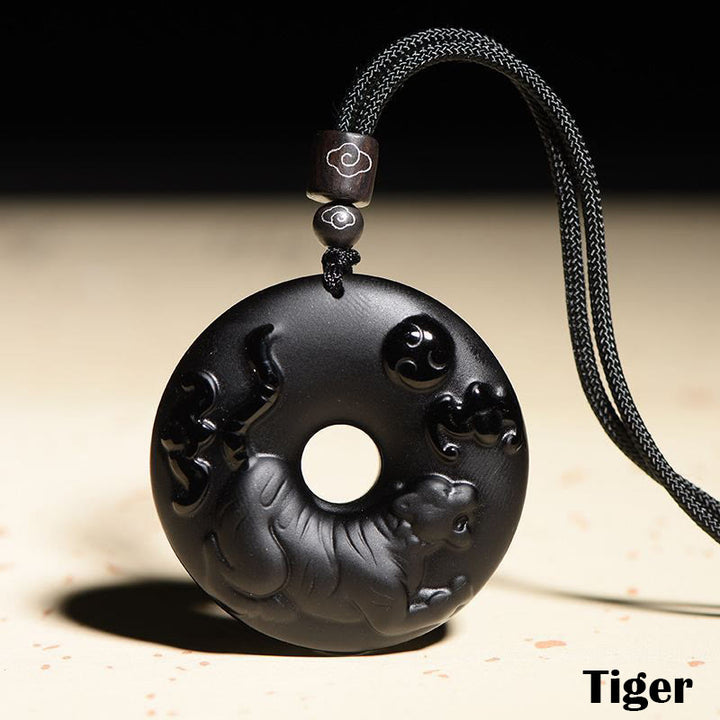 Buddha Stones, chinesisches Sternzeichen, natürlicher schwarzer Obsidian, Friedensschnalle, Stärke-Halsketten-Anhänger - Tiger - image 15
