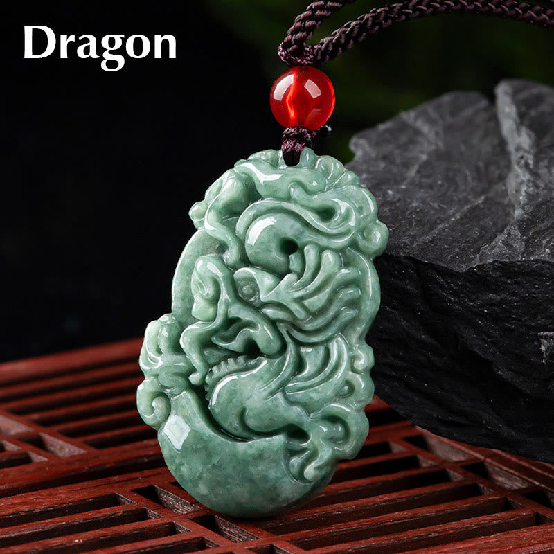 Buddha Stones, natürliche Jade, 12 chinesische Sternzeichen, Wohlstands-Halsketten-Anhänger - Drachen - image 7
