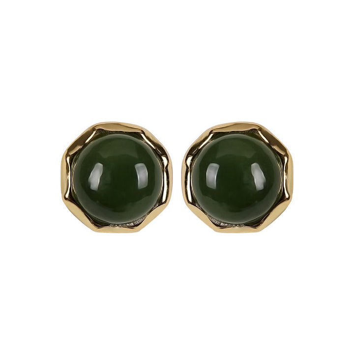 Buddha Stones 925 Sterling Silber vergoldet natürliche Hetian Cyan Jade Perlen Glück Ohrstecker