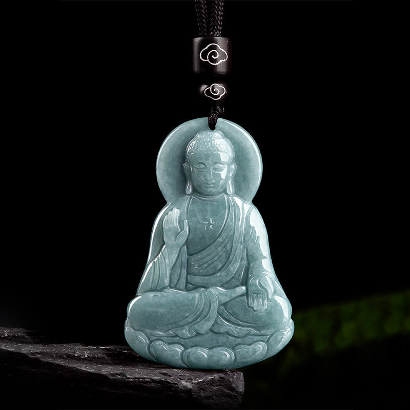 Buddha Stones Amitabha Buddha natürliche Jade Lotus Amulett Mitgefühl String Halskette Anhänger - image 7