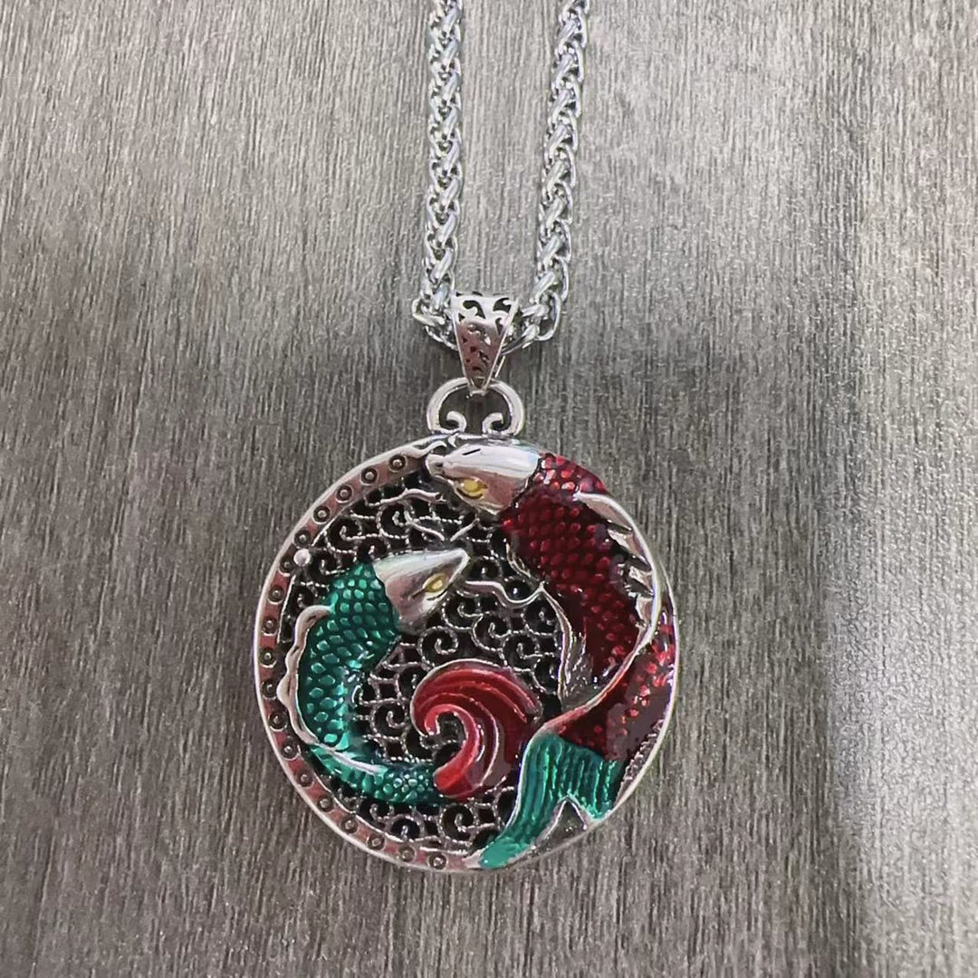 Buddha Stones Tibetische Kupfer-Heilkette mit Koi-Fisch