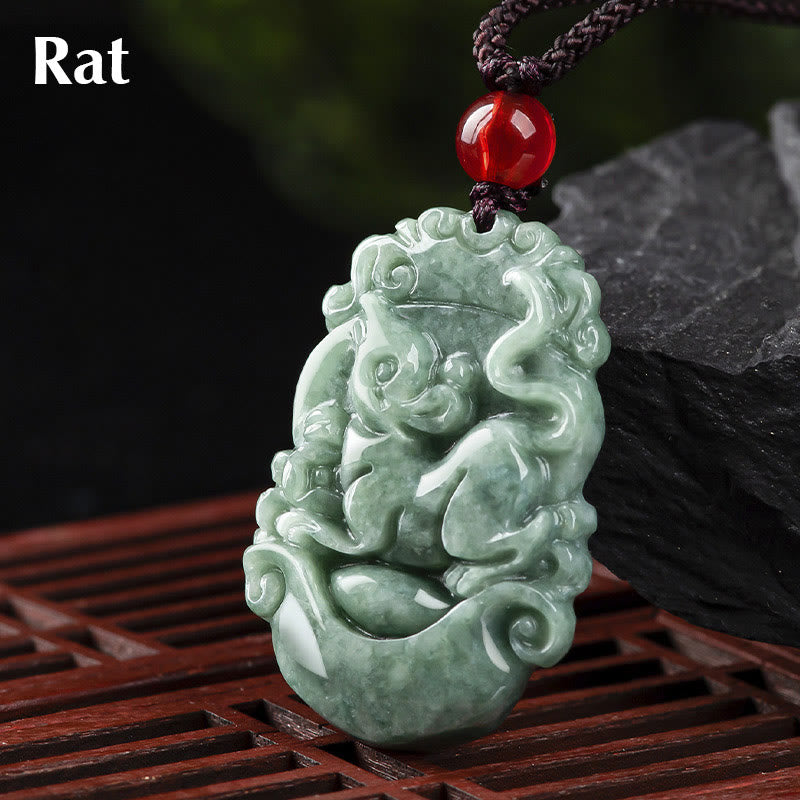 Buddha Stones, natürliche Jade, 12 chinesische Sternzeichen, Wohlstands-Halsketten-Anhänger - Ratte - image 8