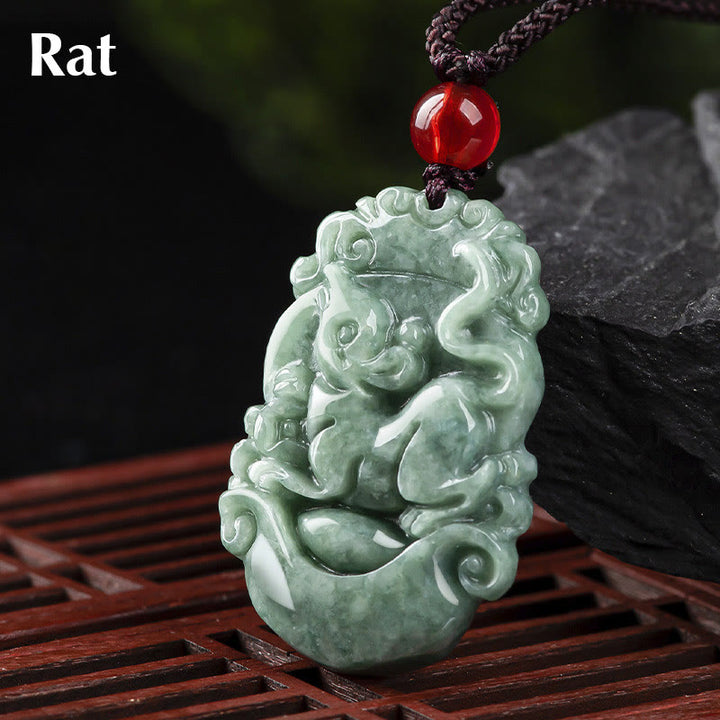 Buddha Stones, natürliche Jade, 12 chinesische Sternzeichen, Wohlstands-Halsketten-Anhänger - Ratte - image 8