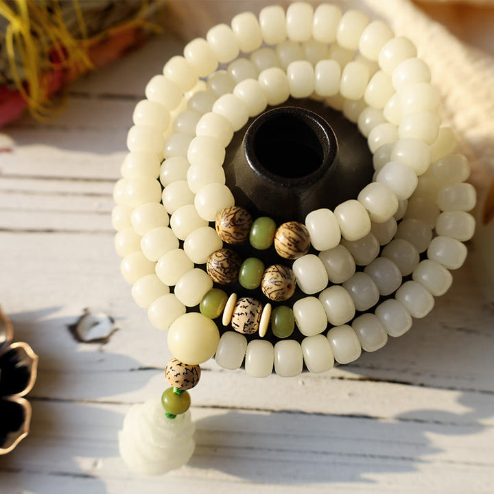 Buddha Stones Weiß Jade Bodhi Lotus Mala Harmonie Halskette Armband - image 4