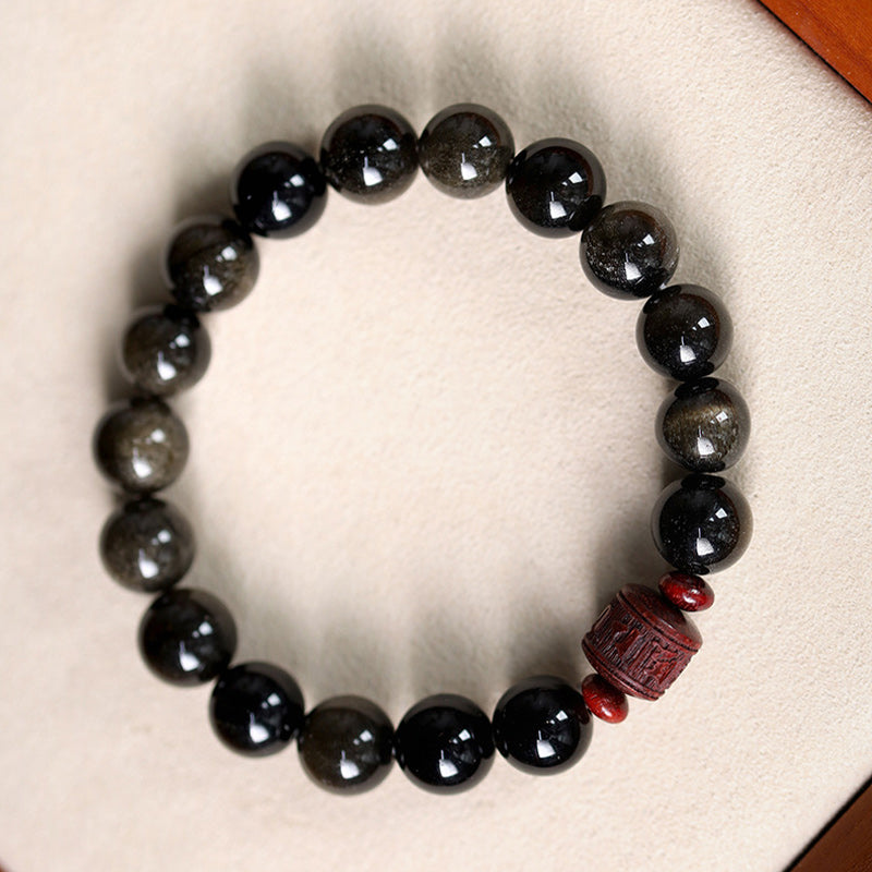Buddha Stones, natürlicher Goldglanz-Obsidian, Regenbogen-Obsidian, Om Mani Padme Hum Fu, Charakter-Heilungsarmband