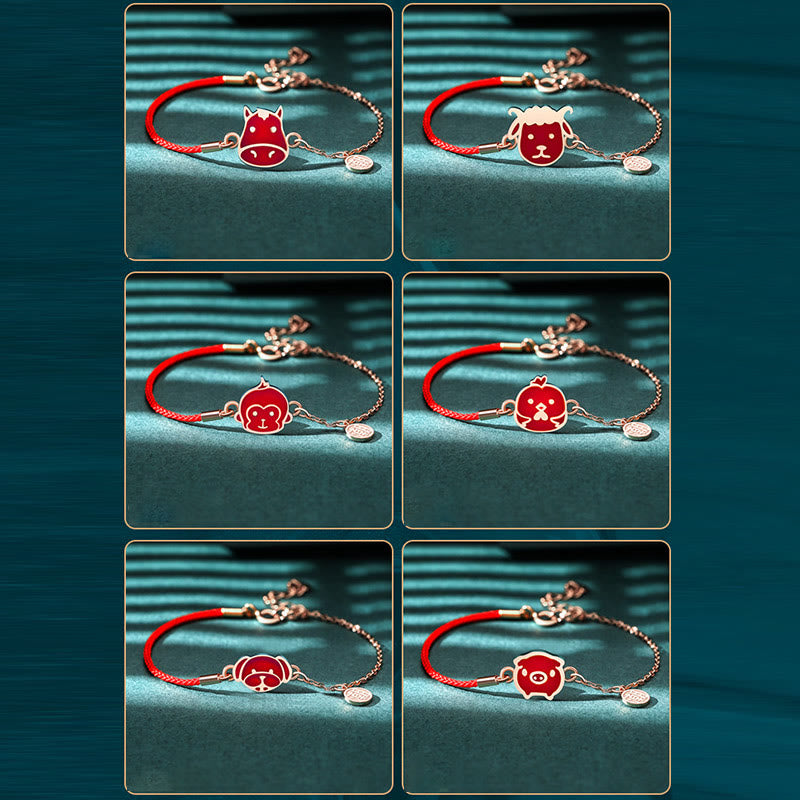 Buddha Stones 925 Sterling Silber Farbwechselndes chinesisches Sternzeichen Glücksschutz Rotes Kettenarmband - image 29