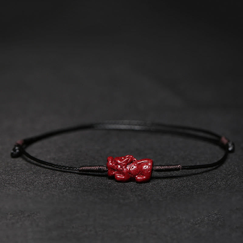 Handgefertigtes Pflaumenblüten-Vierblättriges Kleeblatt PiXiu Lotus Koi Fisch Cinnabar Blessing Braid Armband