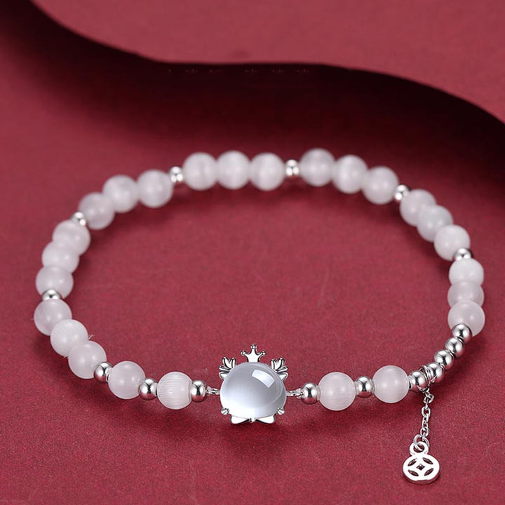 Buddha Stones 925 Sterling Silber Jahr des Drachen Chinesisches Sternzeichen Natürliches Katzenauge Chalcedon Kupfermünze Erfolgsarmband